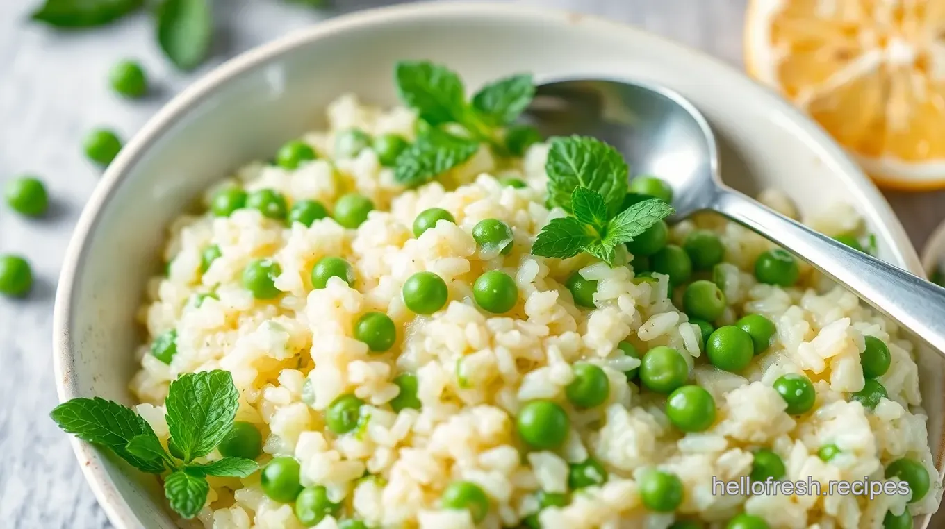 Creamy Fresh Pea Risotto with Mint and Parmesan