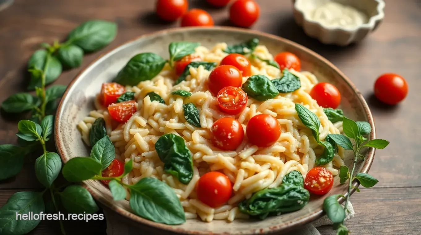 Creamy Orzo with Spinach & Cherry Tomatoes