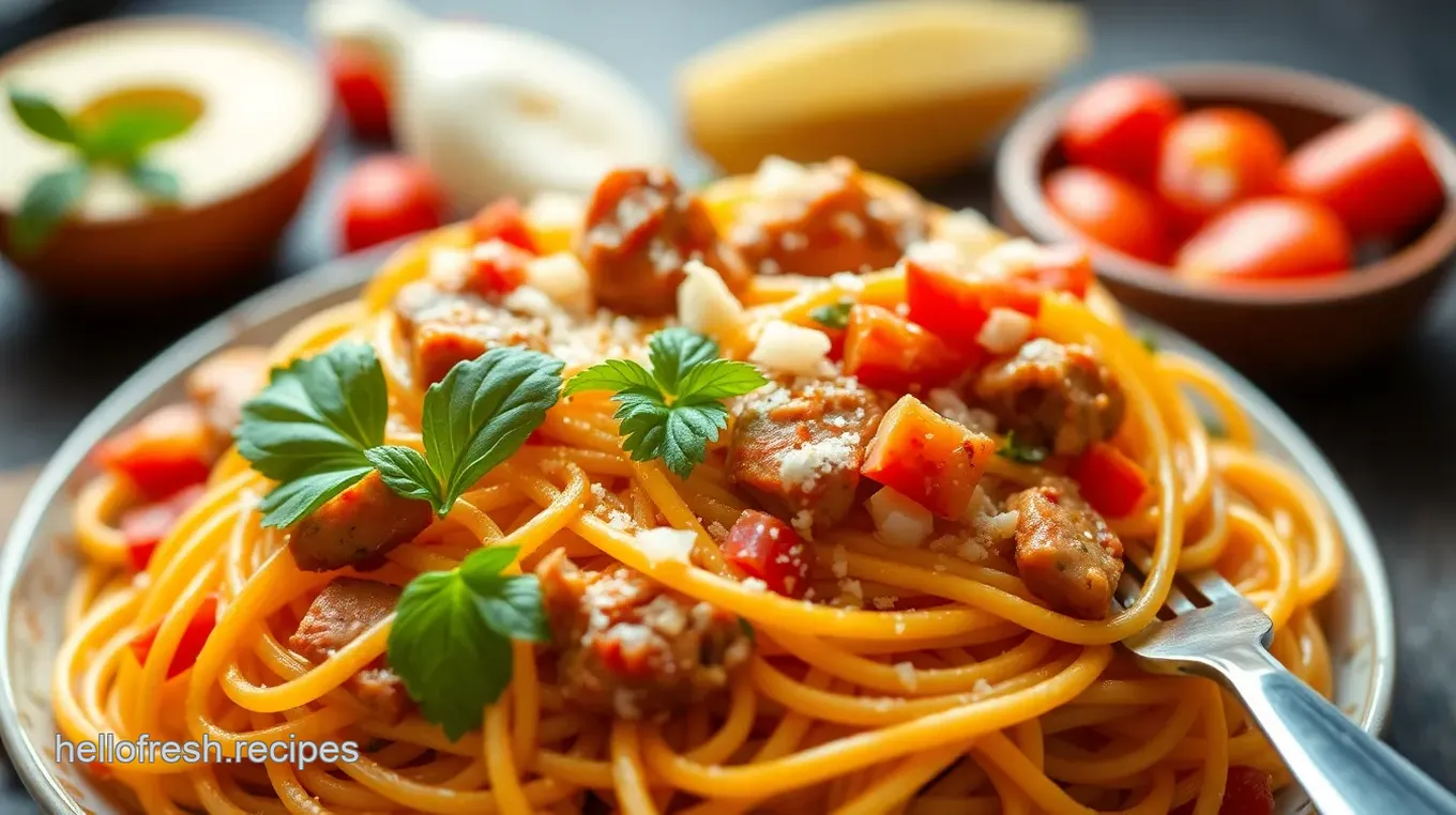 Chicken Sausage Spaghetti with Garlic and Spinach