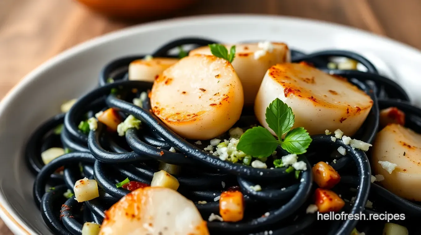 Squid Ink Pasta with Scallops