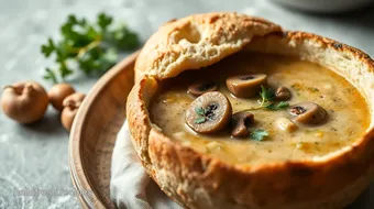 Bake Sourdough Bowl with Cozy Mushroom Soup recipe card