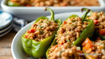 Bake Stuffed Green Peppers | Quick & Tasty recipe card