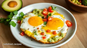 Fry Cheesy Eggs with Creamy Guacamole Delight recipe card