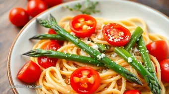 Quick Pasta with Asparagus and Tomatoes recipe card