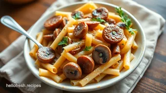 Delicious Rigatoni with Italian Sausage & Fresh Mushrooms recipe card