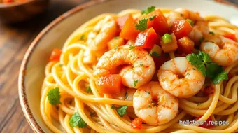 Sautéed Shrimp Pasta with Fresh Pico de Gallo recipe card