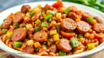 Savoring Andouille Sausage Jambalaya Delight recipe card