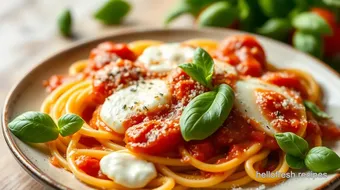 Ultimate Mozzarella Sorrentini Pasta with Basil and Fresh Tomato Sauce recipe card