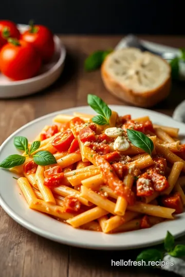 Silky Penne with Creamy Tomato Sauce presentation