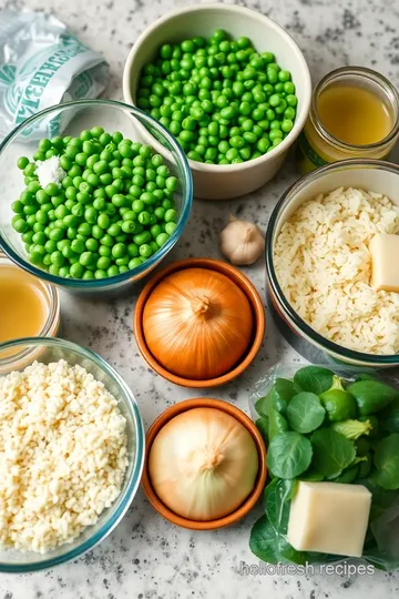 Creamy Fresh Pea Risotto with Mint and Parmesan ingredients