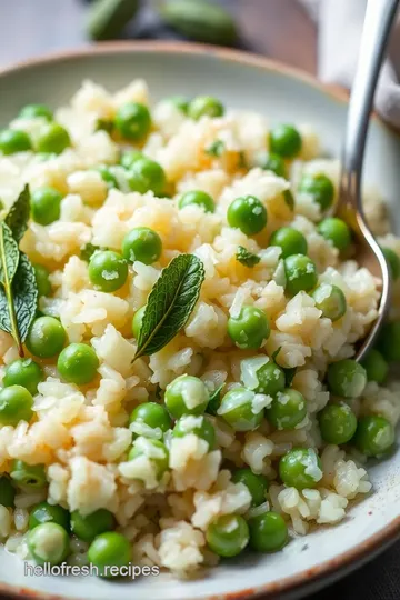 Creamy Fresh Pea Risotto with Mint and Parmesan presentation