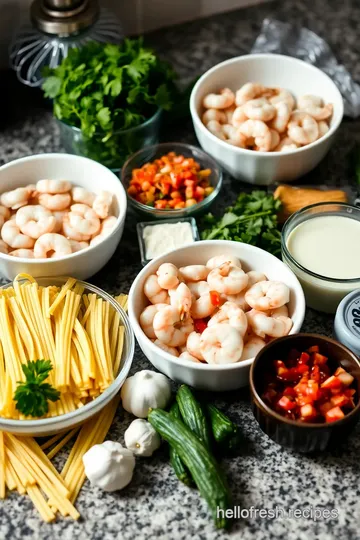 Creamy Shrimp Pasta with Fresh Pico de Gallo ingredients