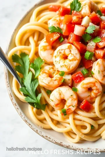 Creamy Shrimp Pasta with Fresh Pico de Gallo presentation