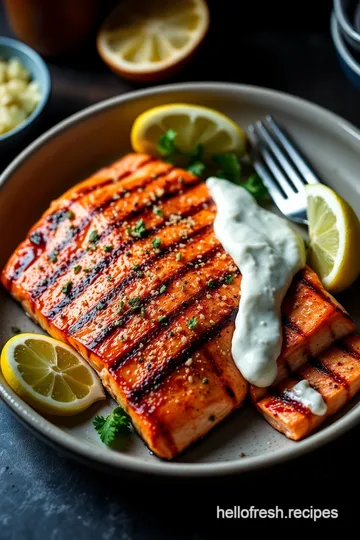 Grilled Salmon with Lemon-Dill Sauce presentation