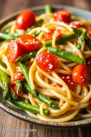 Pasta Primavera with Asparagus and Tomatoes presentation