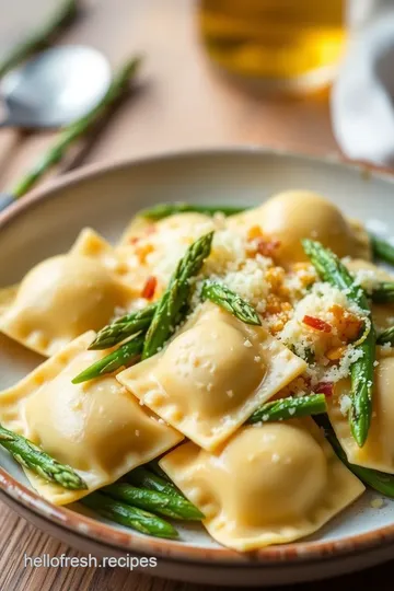 Ravioli with Asparagus and Tomatoes presentation