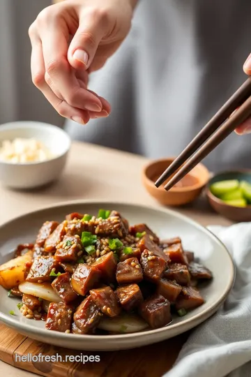 Sautéed Beef with Sesame Soy Glaze presentation