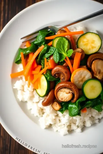 Vibrant Sautéed Bibimbap with Colorful Veggies presentation