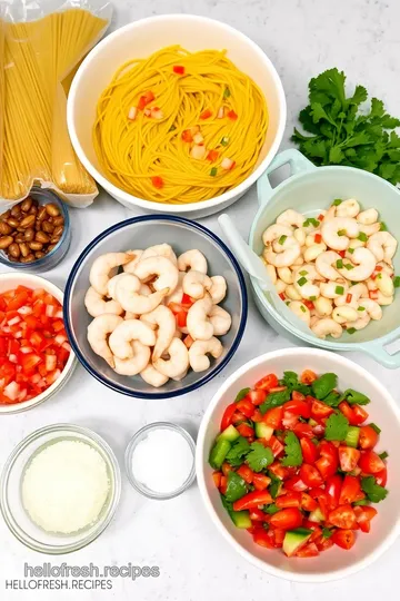 Sautéed Shrimp Pasta with Fresh Pico de Gallo ingredients