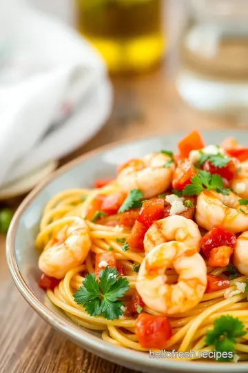 Sautéed Shrimp Pasta with Fresh Pico de Gallo presentation