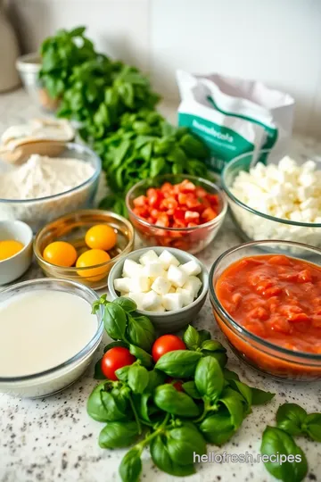 Ultimate Mozzarella Sorrentini Pasta with Basil and Fresh Tomato Sauce ingredients